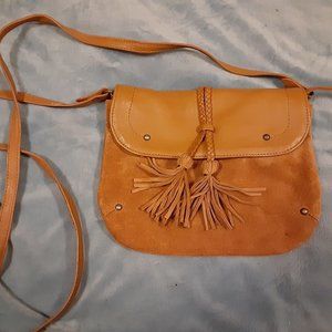 Mo & Co Soft Suede and Leather Saddle Tax Crossbody bag